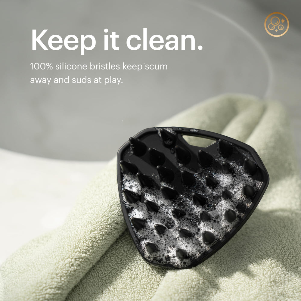 MANSCAPED Scalp Buffer paired with 2-in-1 shampoo showing efficient product spread