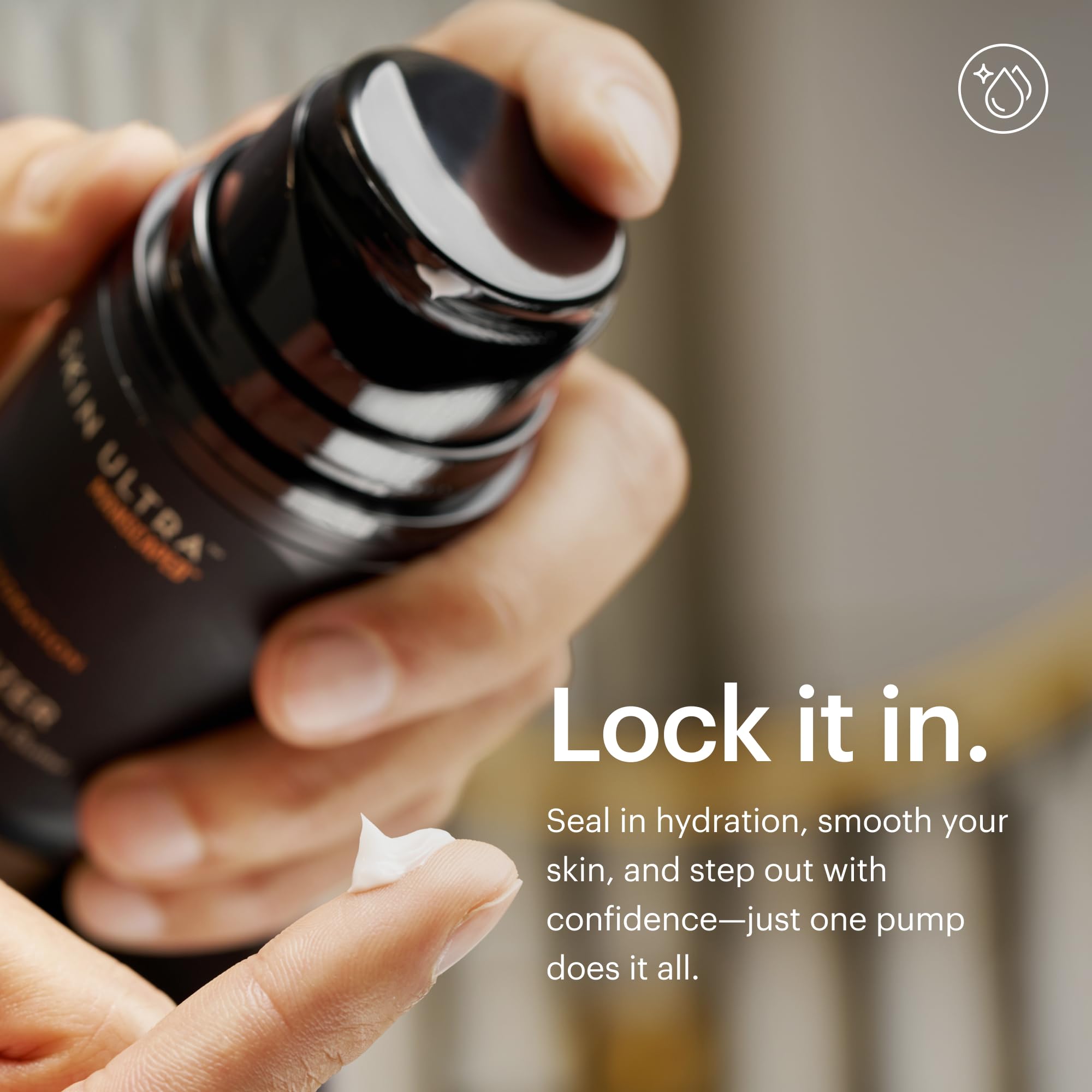 MANSCAPED brightening serum poured on hand showing lightweight absorption and glow