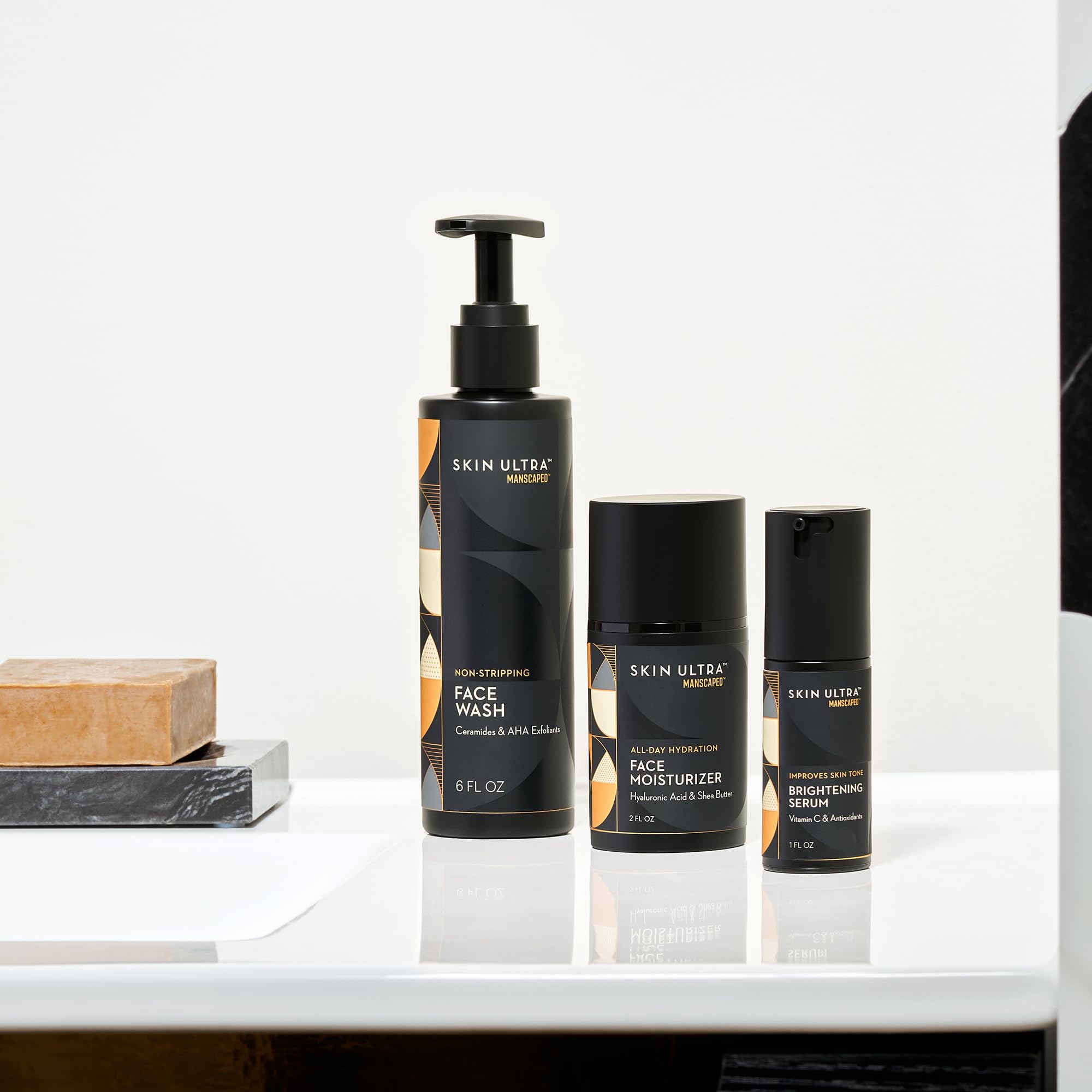 MANSCAPED kit size comparison next to shaving tools showing travel-friendly proportions