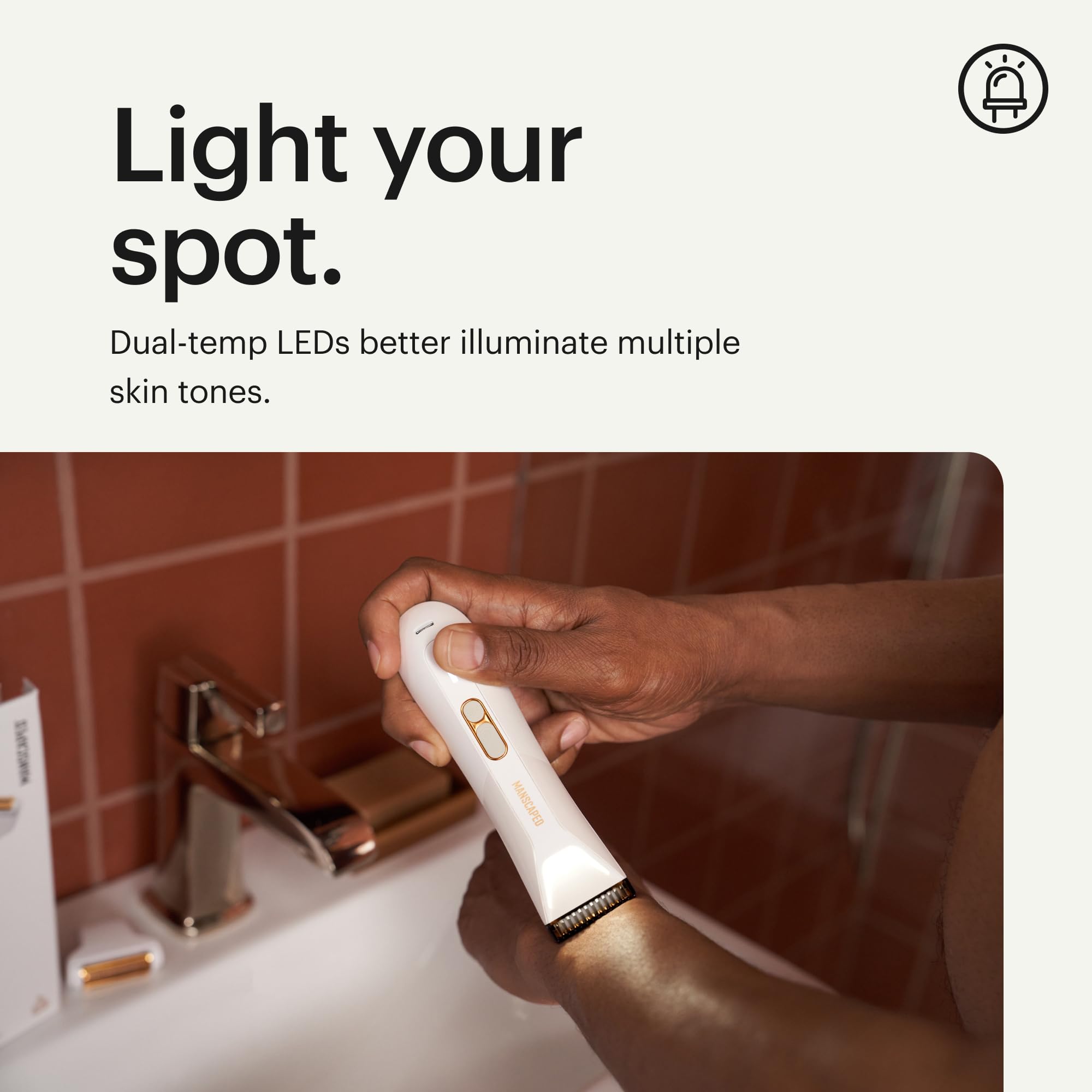 MANSCAPED trimmer being used in shower demonstrating waterproof convenience and easy rinse