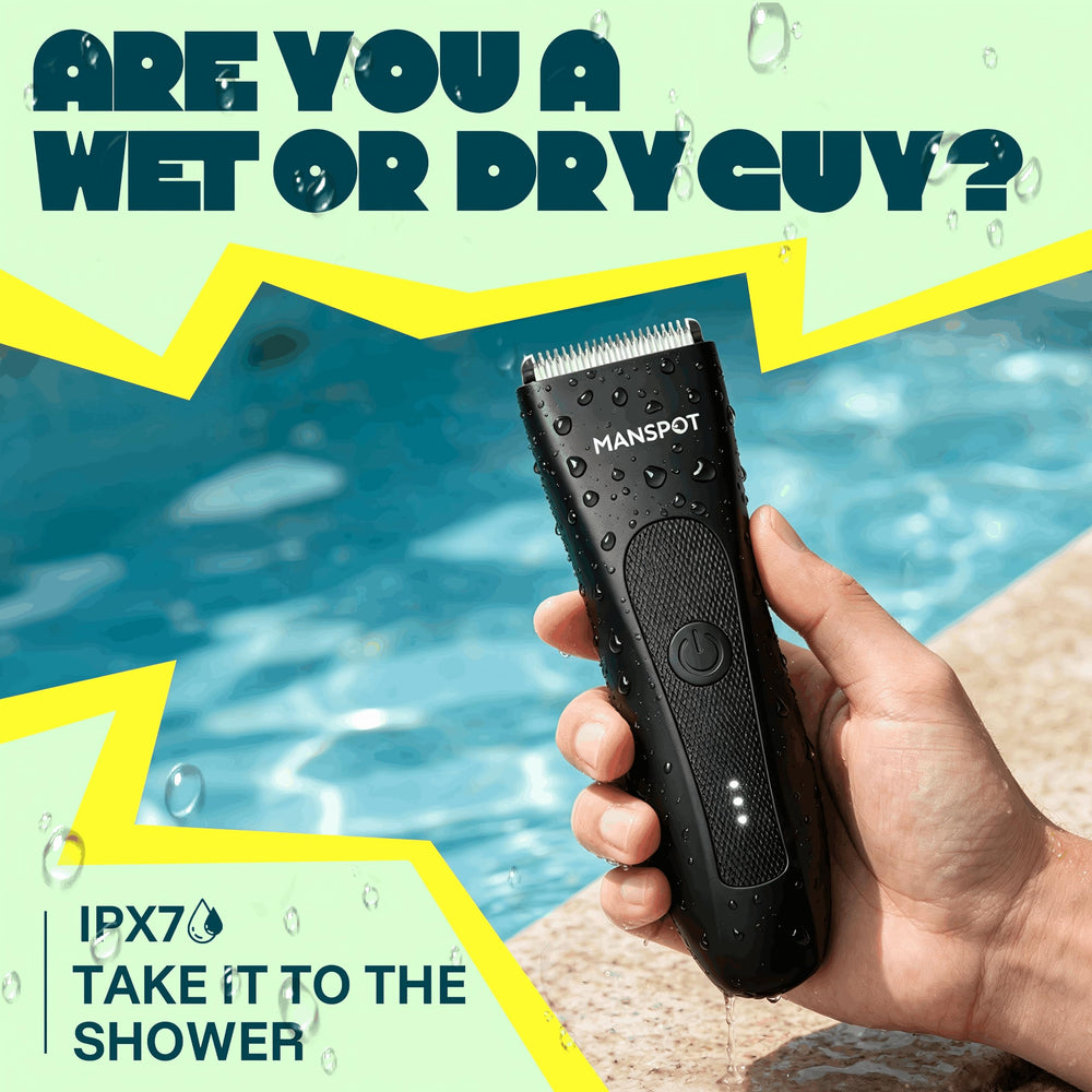 MANSPOT under running water showing IPX7 waterproof benefit for wet use
