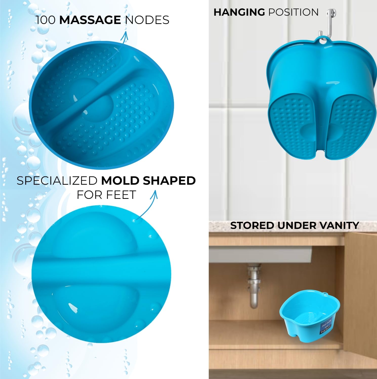Mantello side profile of foot soak tub highlighting 7-inch high walls for deeper water hold