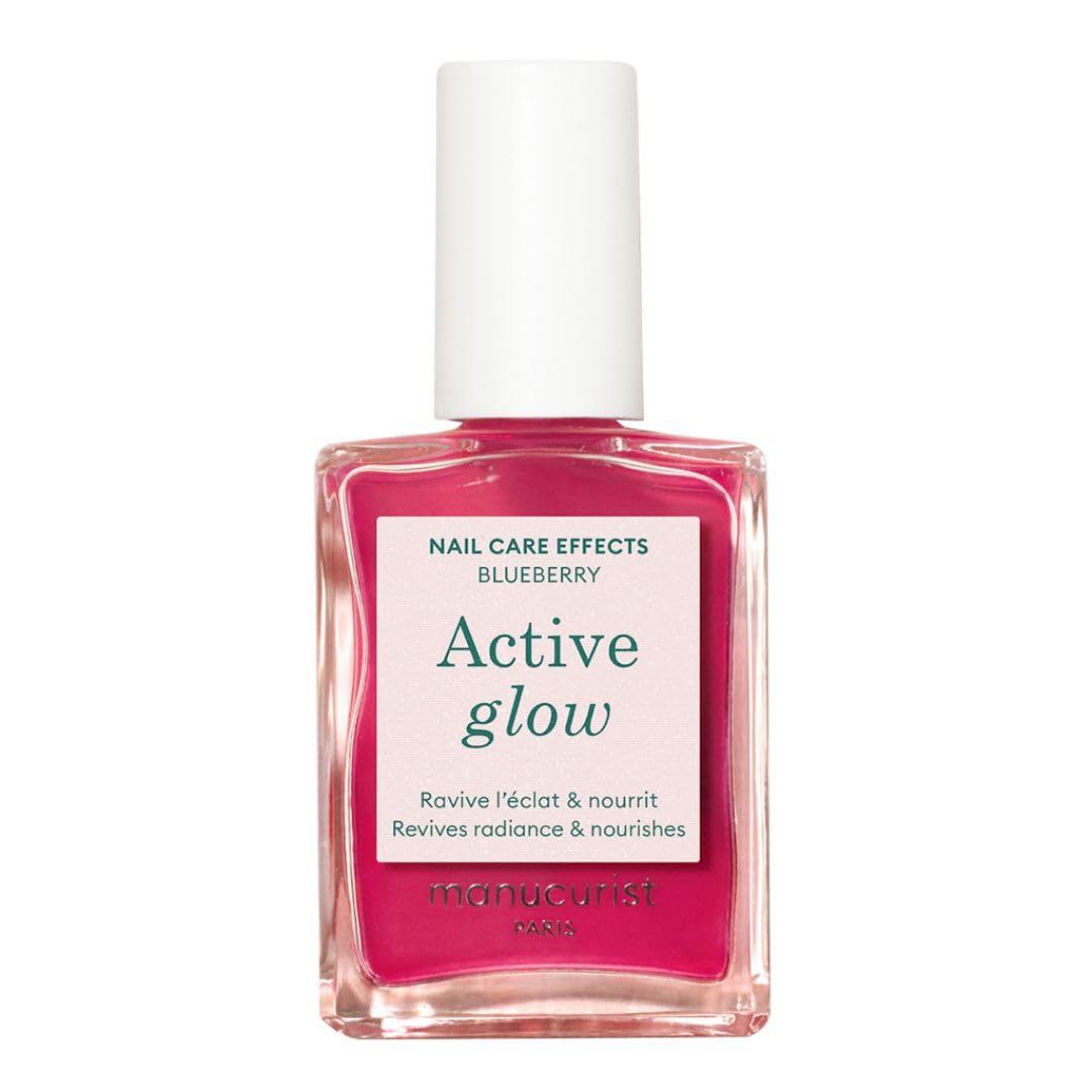 Manucurist bottle front view showing blueberry-pink gloss and sleek label benefit shine