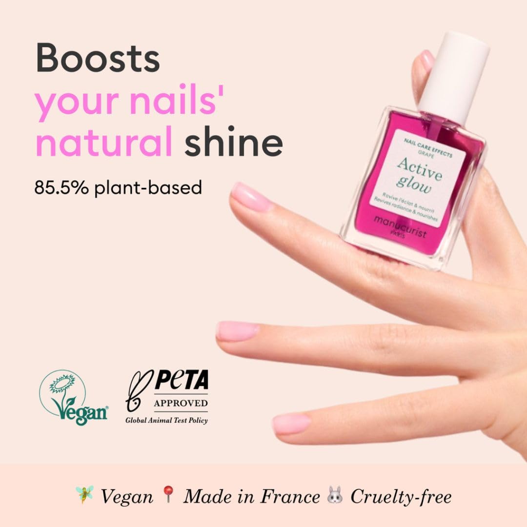 Manucurist bottle close-up revealing label and glossy finish benefit