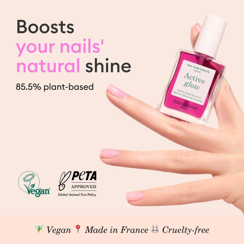 Manucurist bottle close-up revealing label and glossy finish benefit