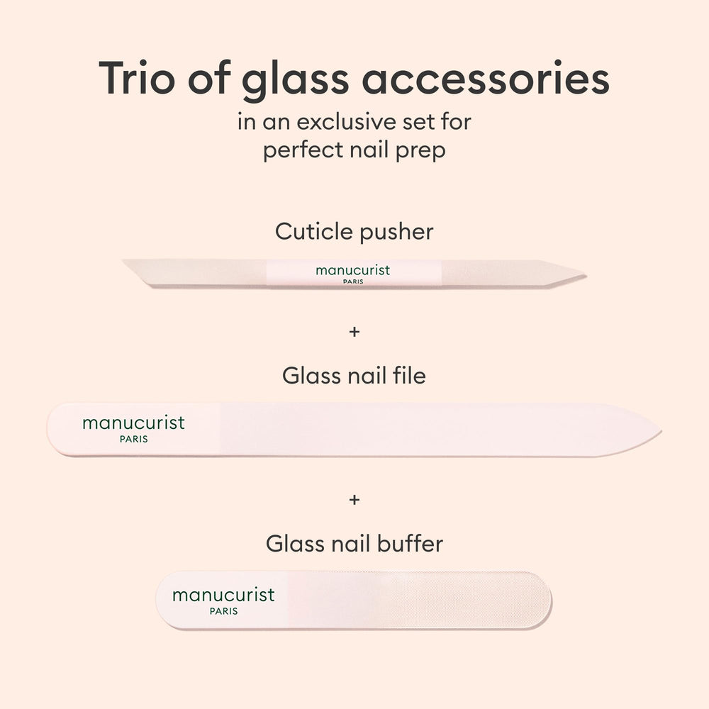 Manucurist glass buffer polishing a nail surface for natural shine and smooth finish benefit