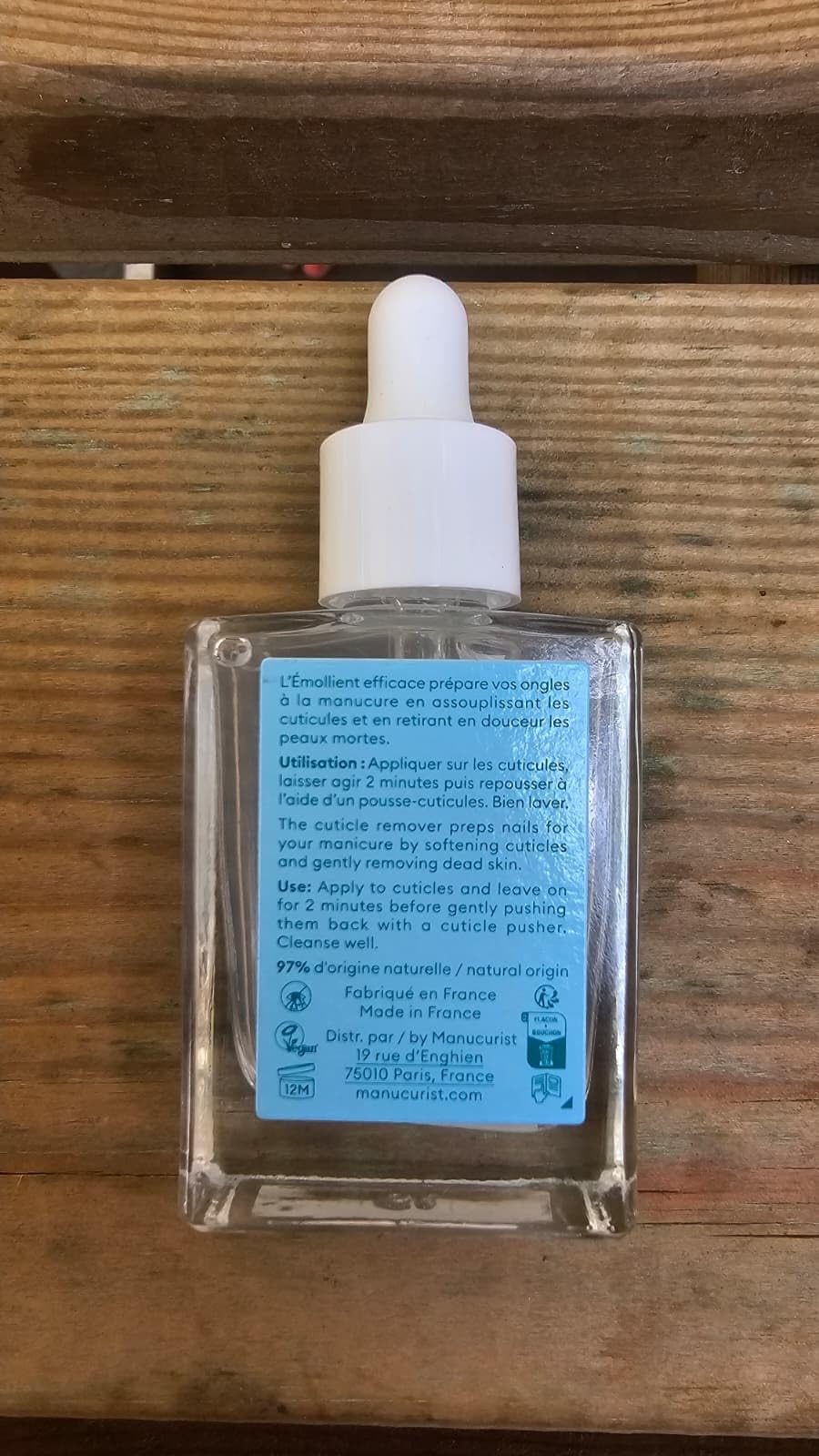 Lifestyle vanity shot of Manucurist gel on bathroom shelf suggesting daily routine
