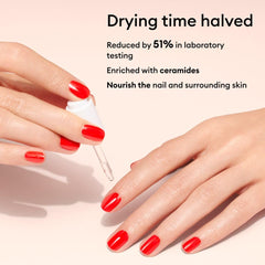 Manucurist drop resting on nail to speed drying and prevent smudges