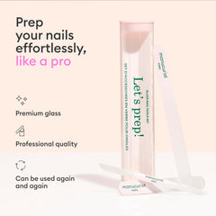 Manucurist glass nail file close-up showing 180 grit texture for precise shaping benefit