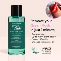Manucurist Green Flash remover liquid close-up texture highlighting plant-based formula