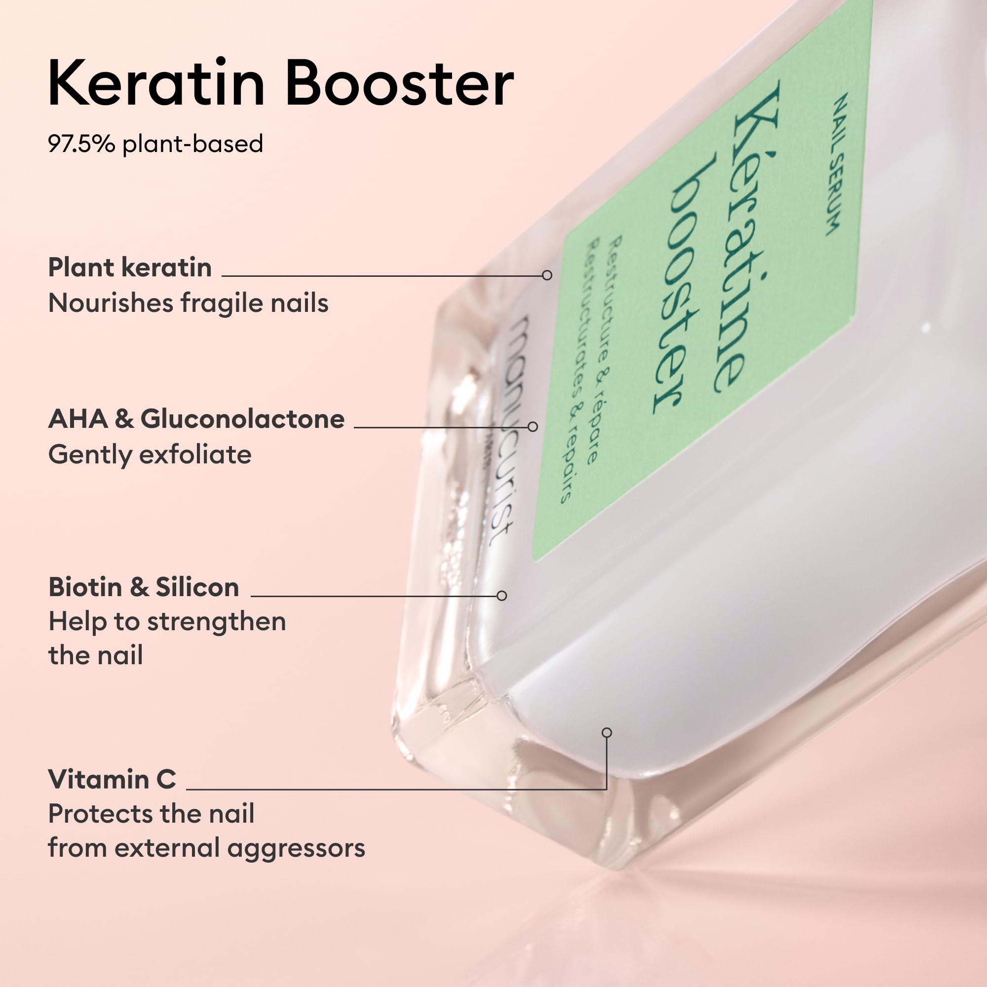 Manucurist ingredients label close-up highlighting plant-based keratin benefit