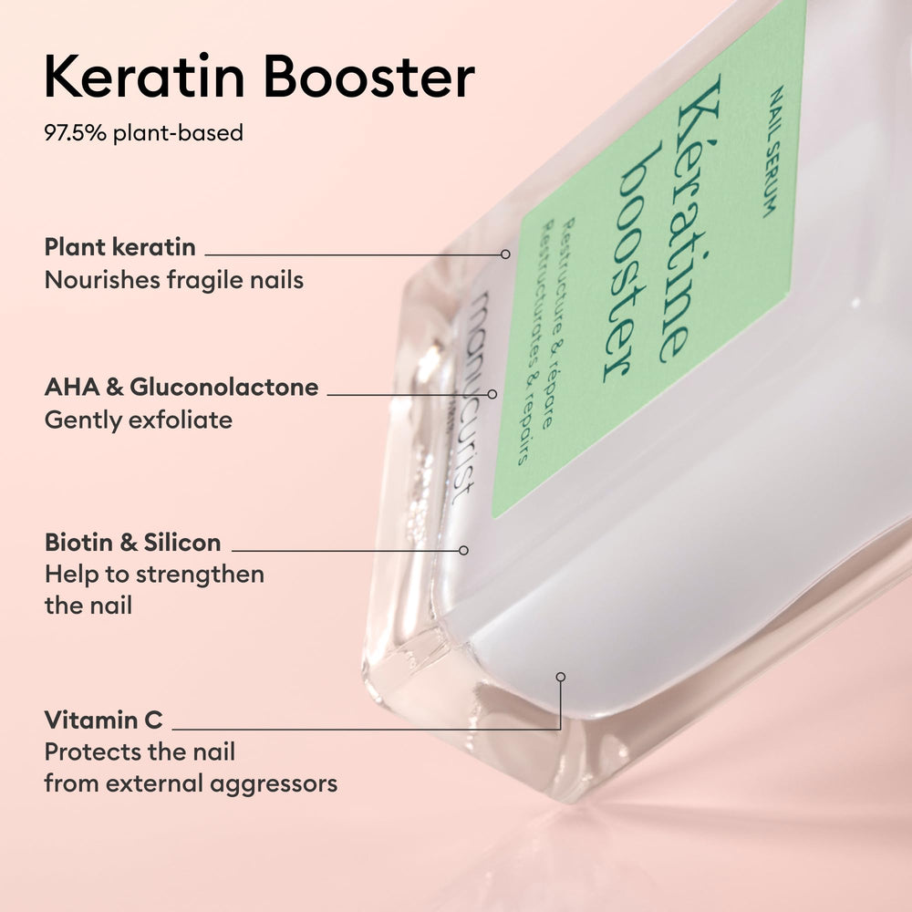 Manucurist ingredients label close-up highlighting plant-based keratin benefit