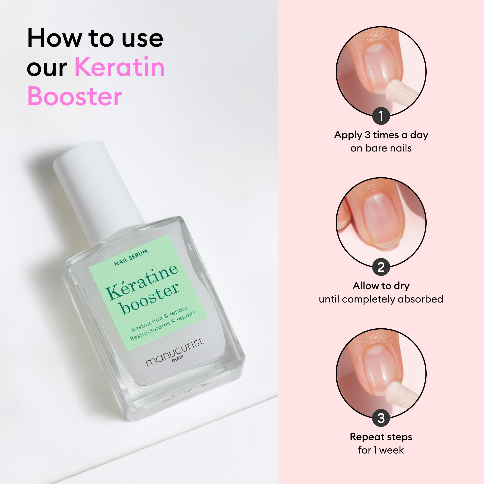 Manucurist before and after nails showing smoother, denser appearance benefit
