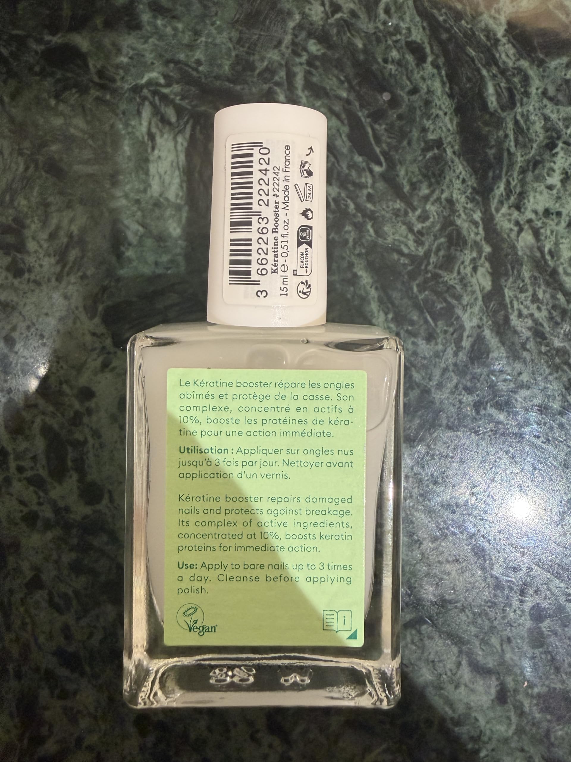 Manucurist ingredients display highlighting natural-origin formula benefit