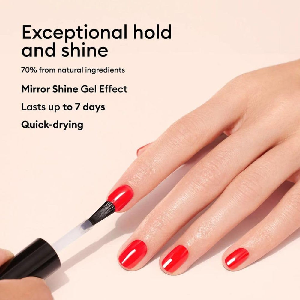 Manucurist top coat on manicured nails for longer wear and chip resistance