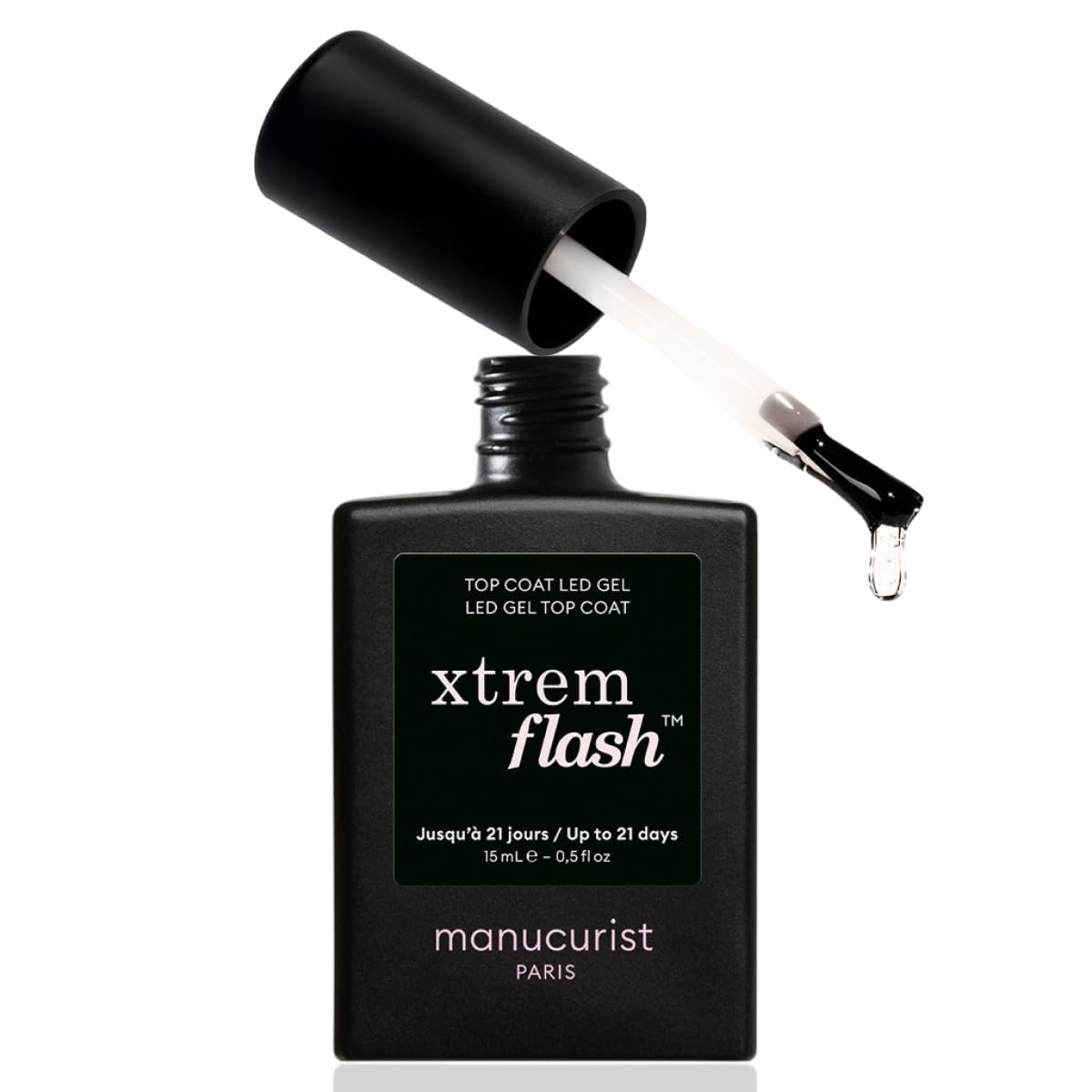 Manucurist bottle front view showing clear top coat and brand gloss benefits