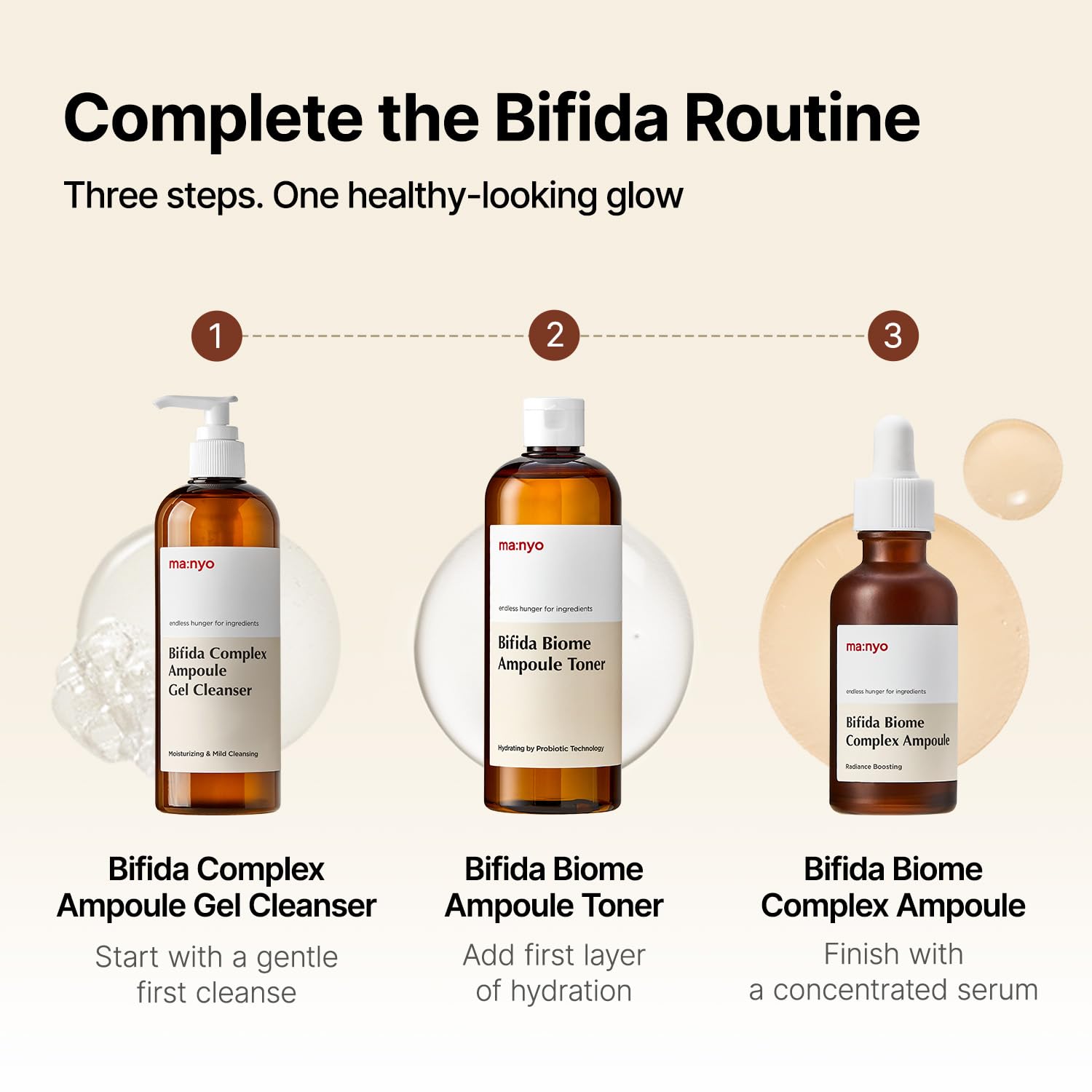 ma:nyo bottle next to skincare routine showing how it preps skin