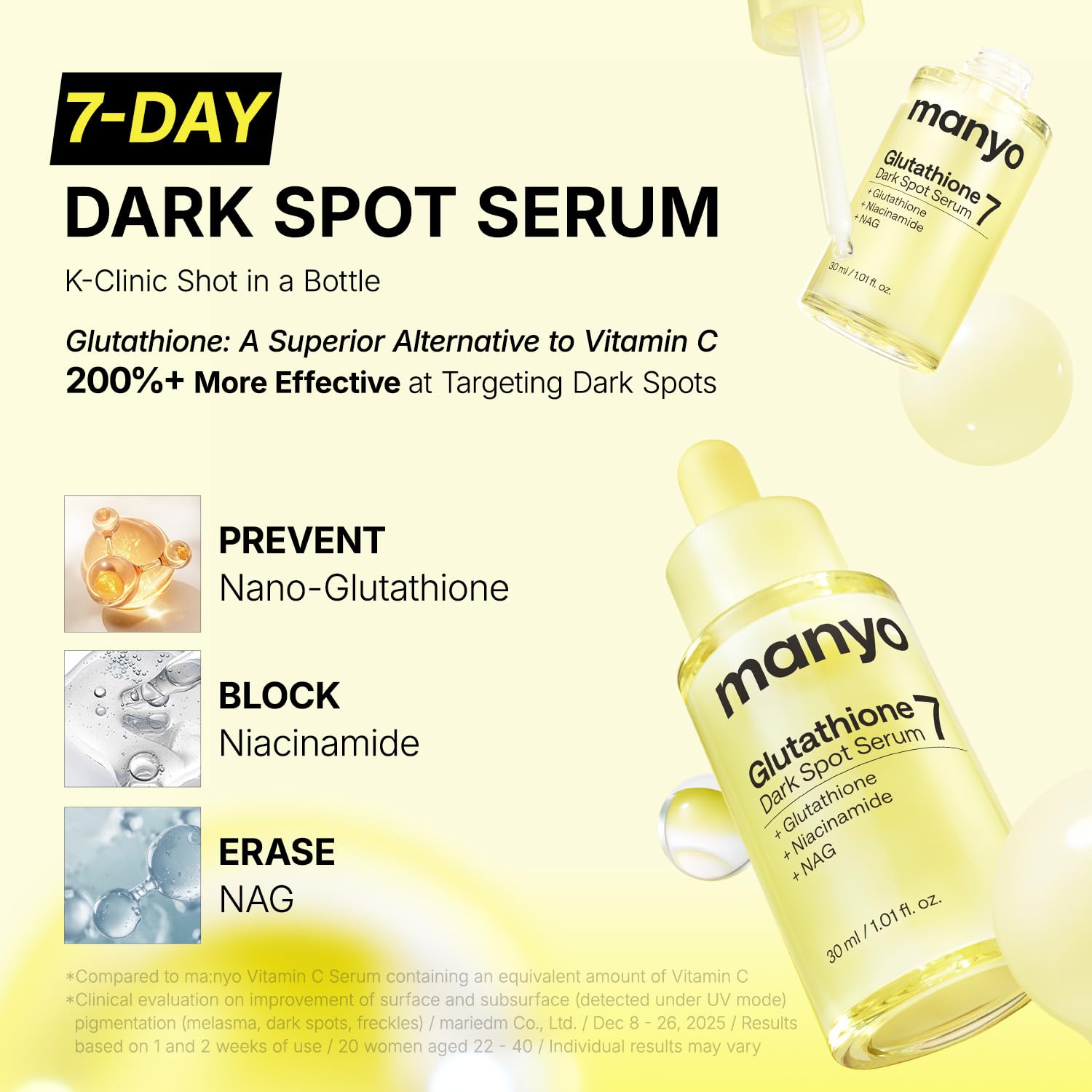 ma:nyo product label listing key actives like glutathione and niacinamide