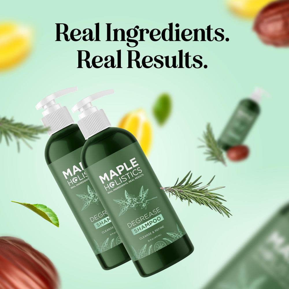 Maple Holistics before and after hair showing reduced buildup benefit