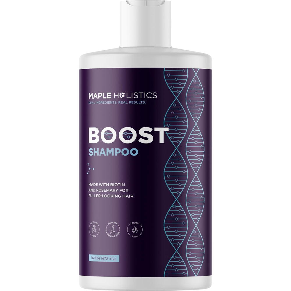 Maple Holistics front bottle view showing biotin shampoo for added volume