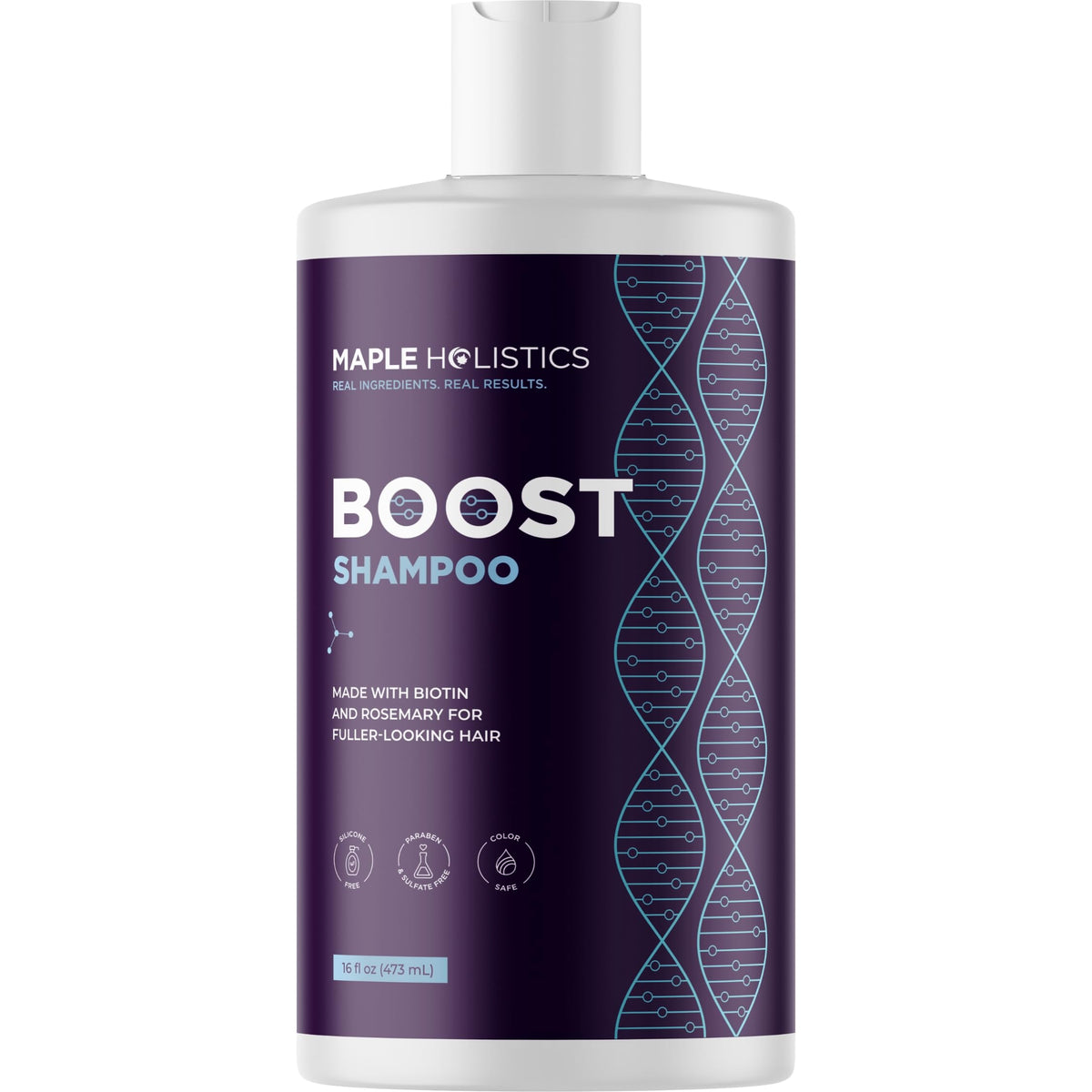 Maple Holistics front bottle view showing biotin shampoo for added volume