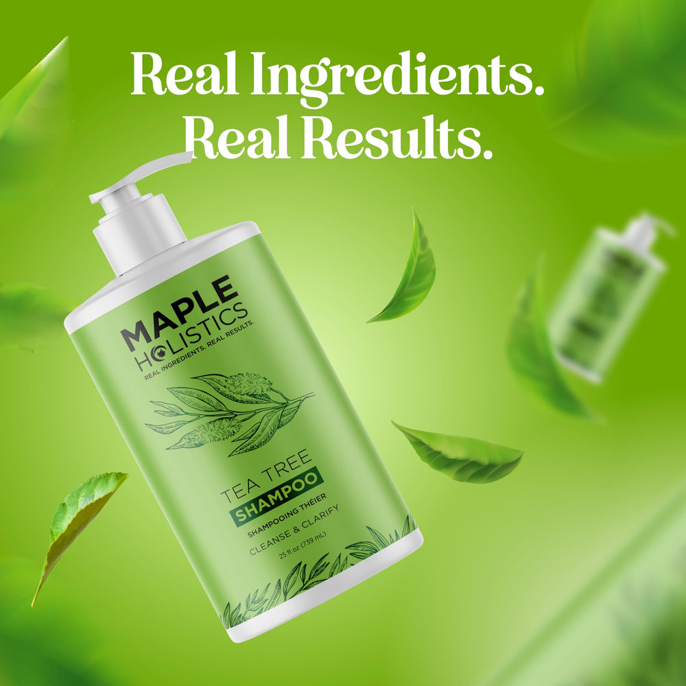 Maple Holistics shampoo bottle next to conditioner showing complete haircare routine