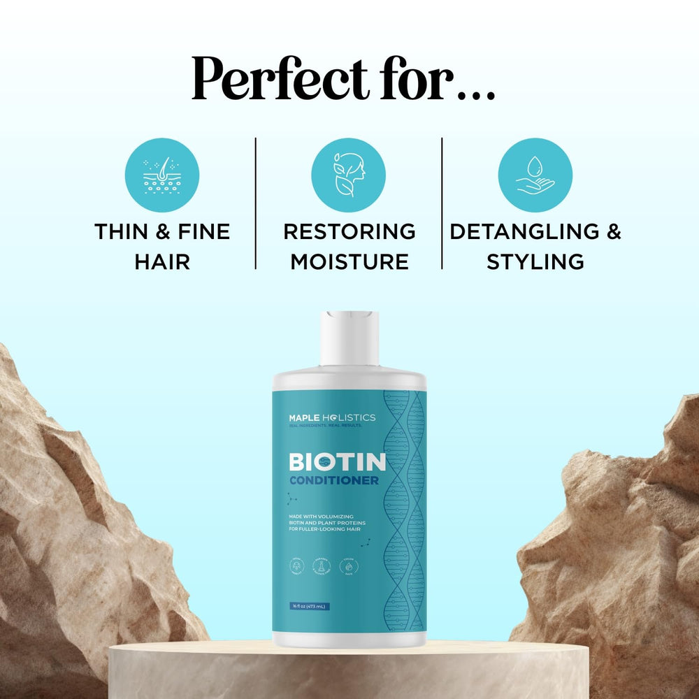 Maple Holistics conditioner texture pouring from bottle shows lightweight creaminess for easy spread
