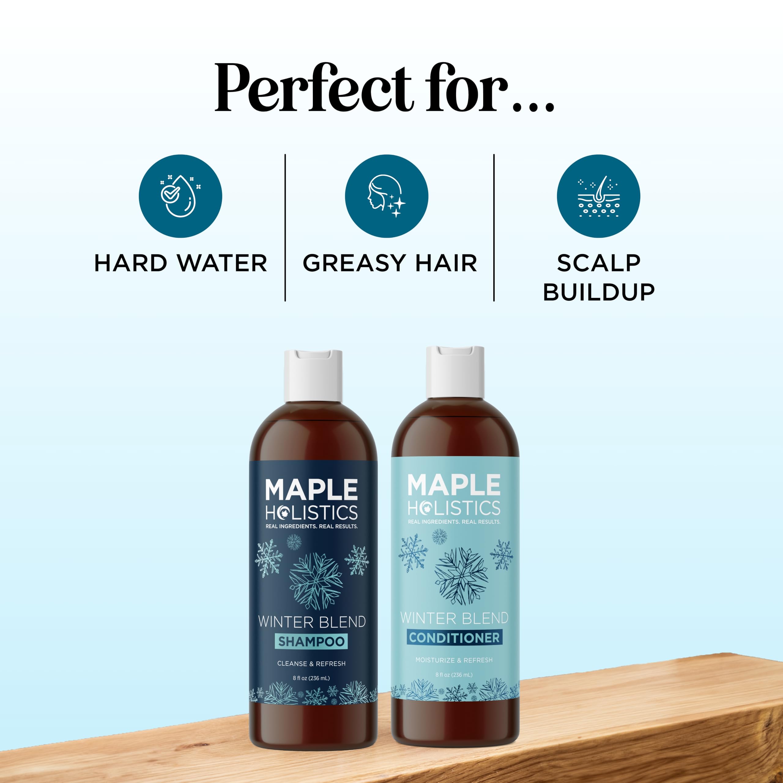 Maple Holistics duo in hand for scale, illustrating bottle size and ease of use