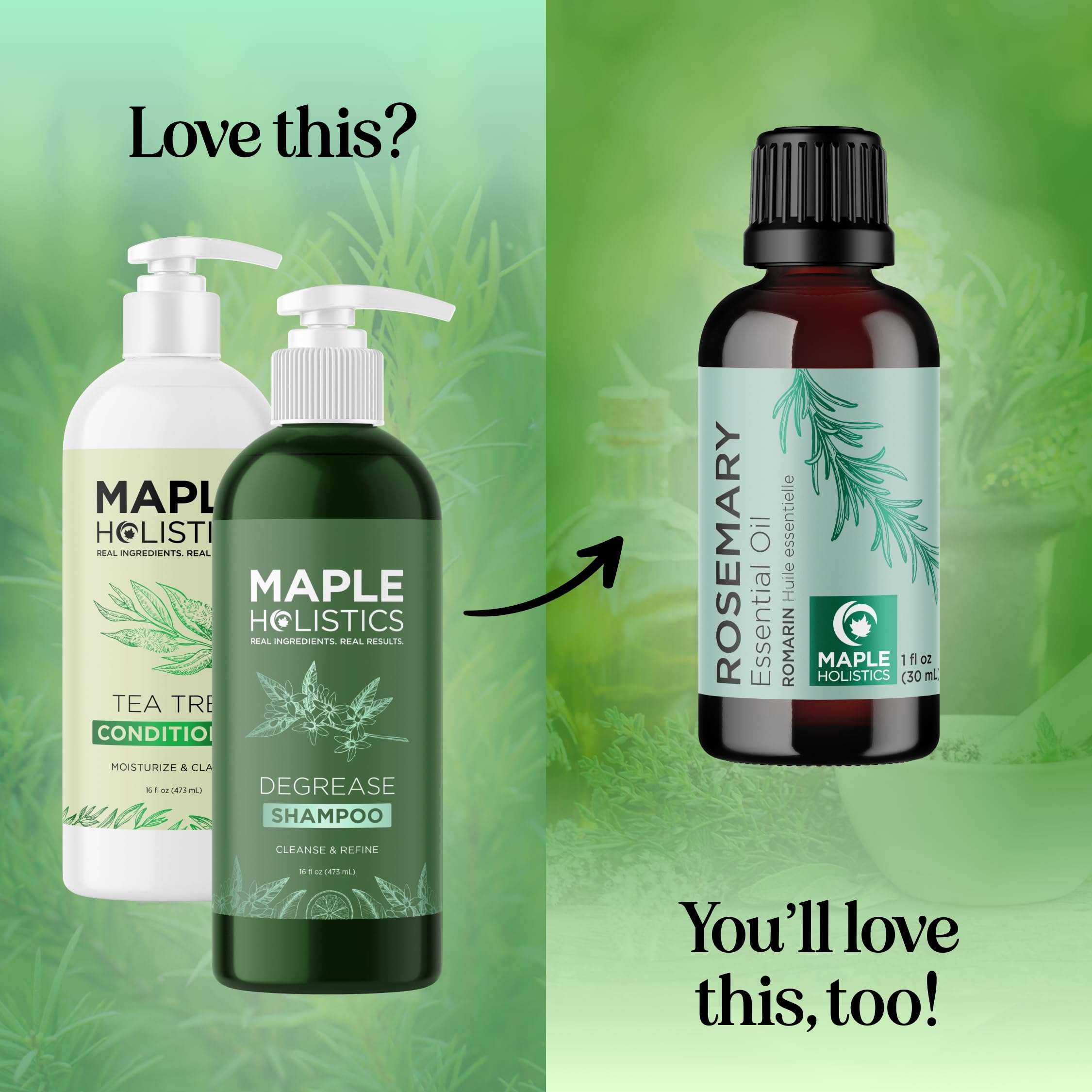 Maple Holistics before and after image highlighting reduced grease and more manageable hair