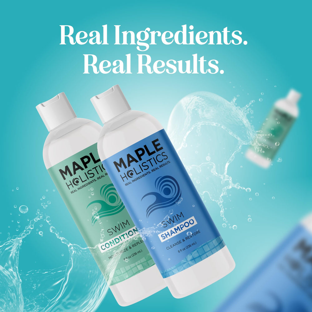 Maple Holistics bottles in a beach bag ready for swim days and easy transport benefit