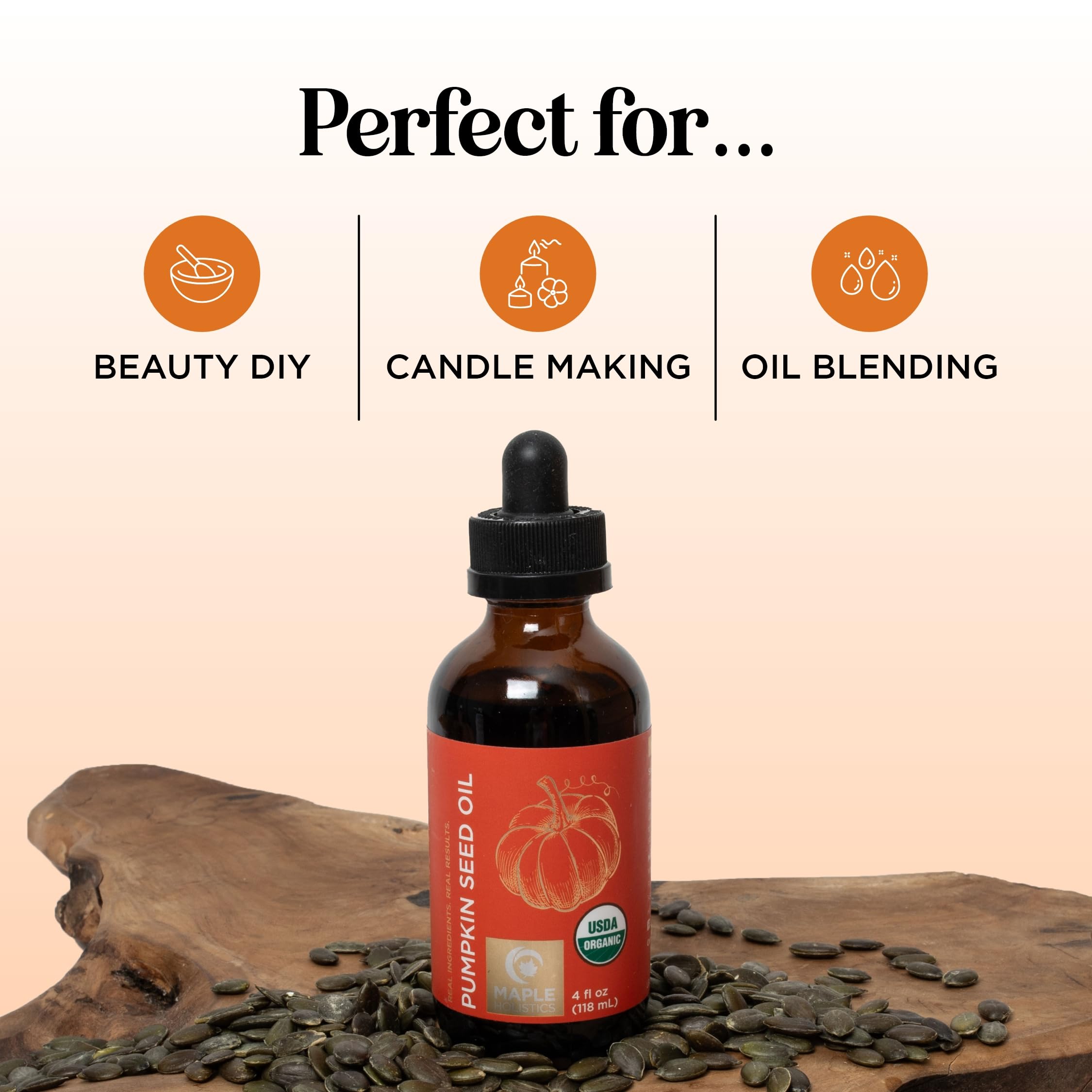 4 oz Maple Holistics bottle beside a hand to show size and convenient travel-friendly volume