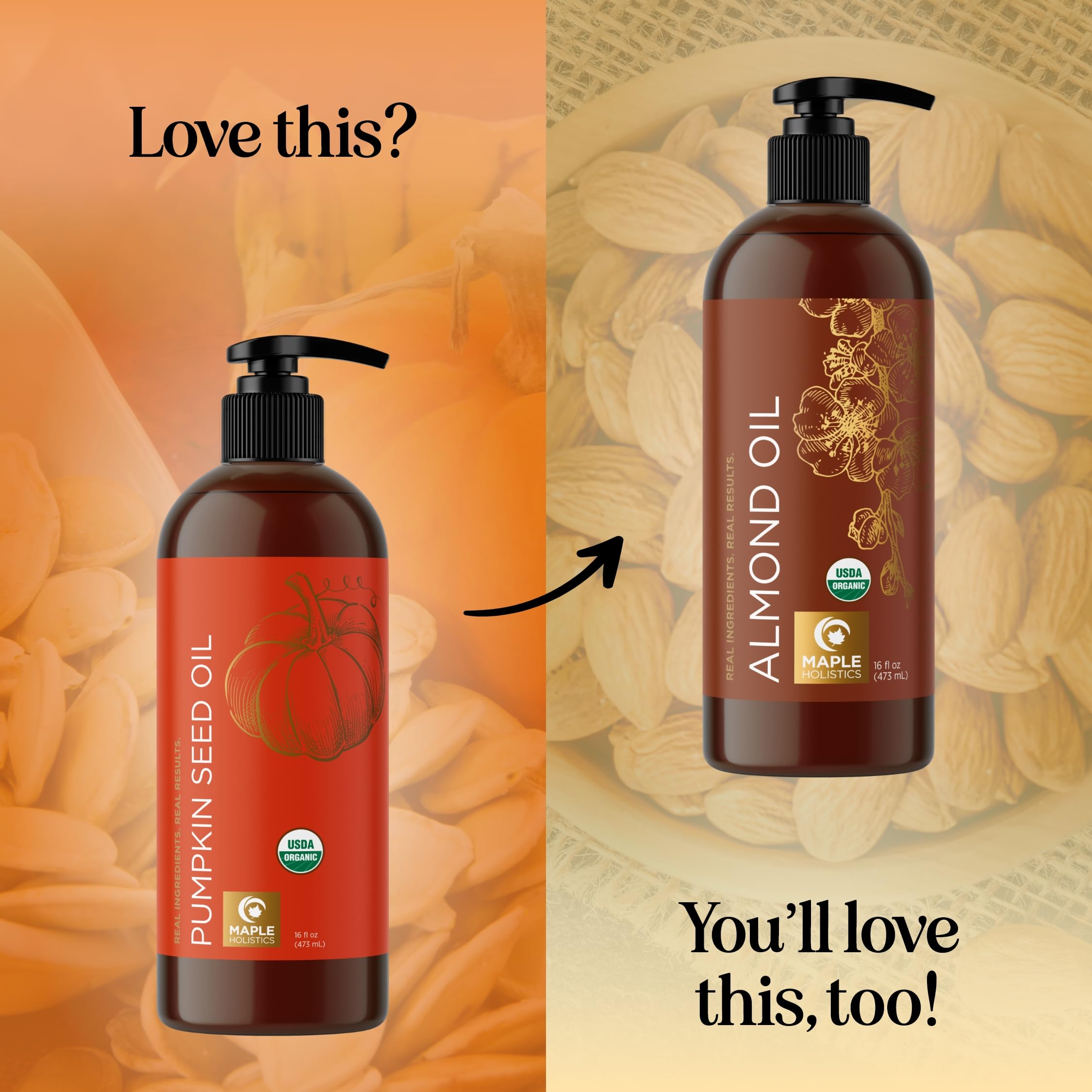 Maple Holistics 16oz bottle beside common objects to show size