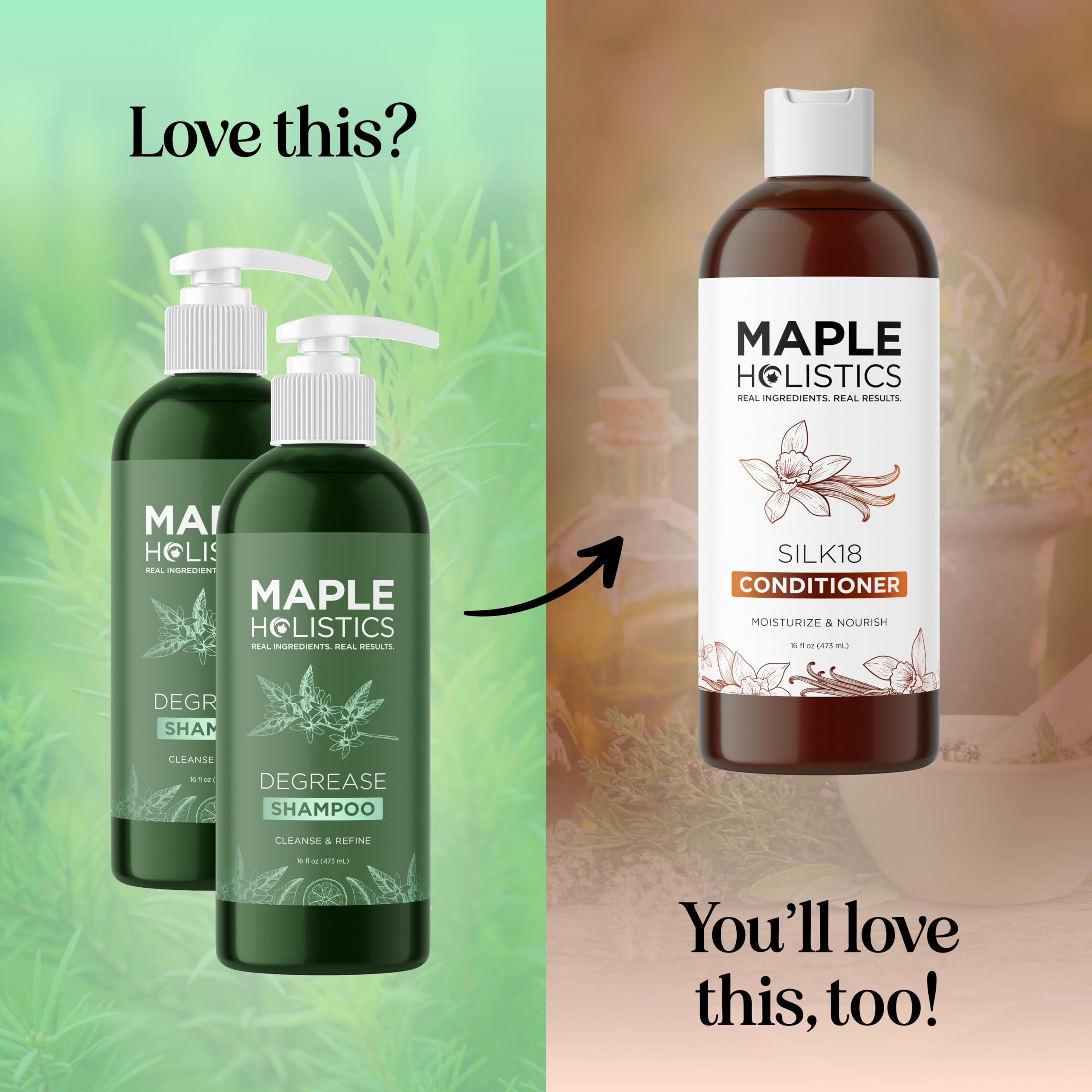 Maple Holistics two-pack beside ruler showing bottle size advantage