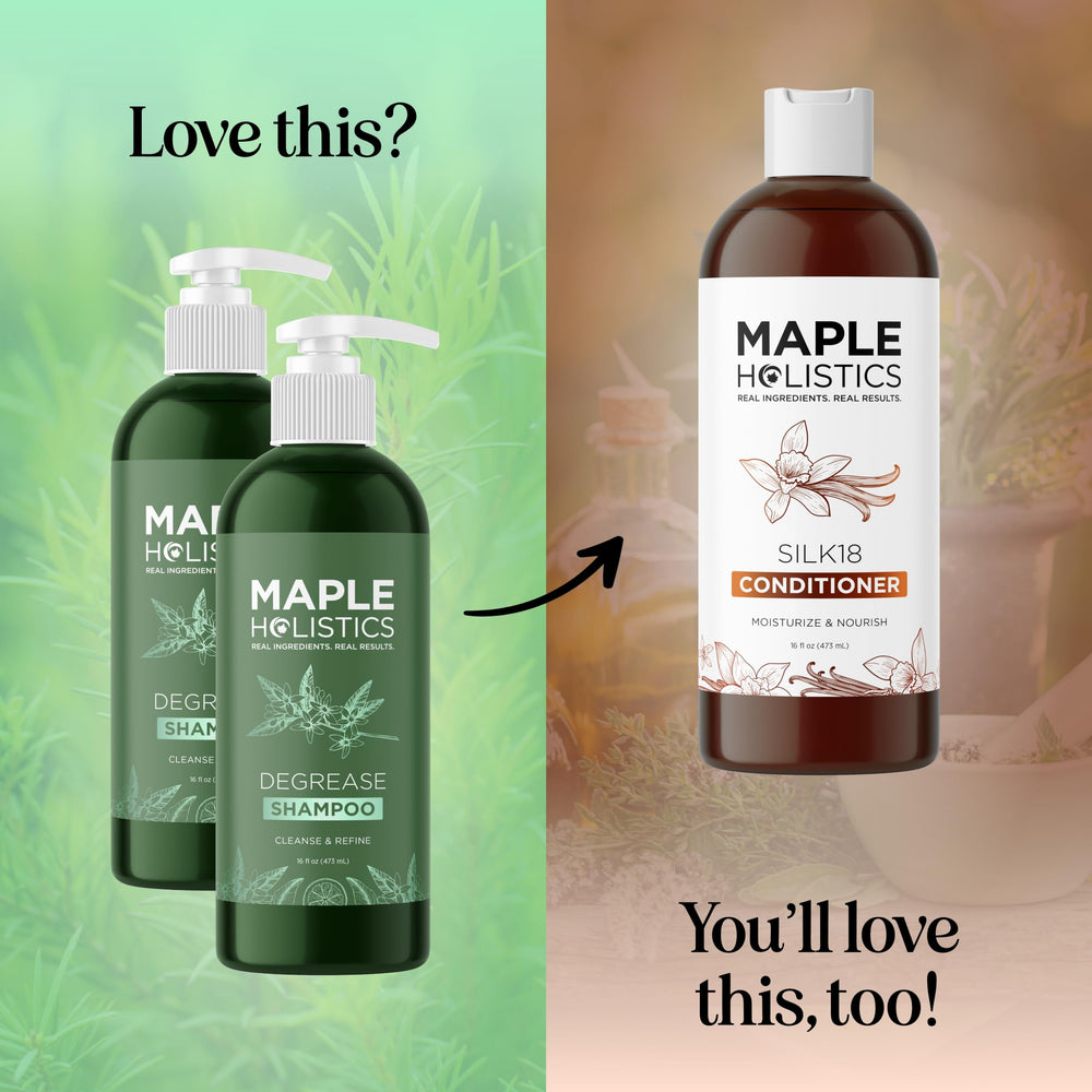 Maple Holistics two-pack beside ruler showing bottle size advantage