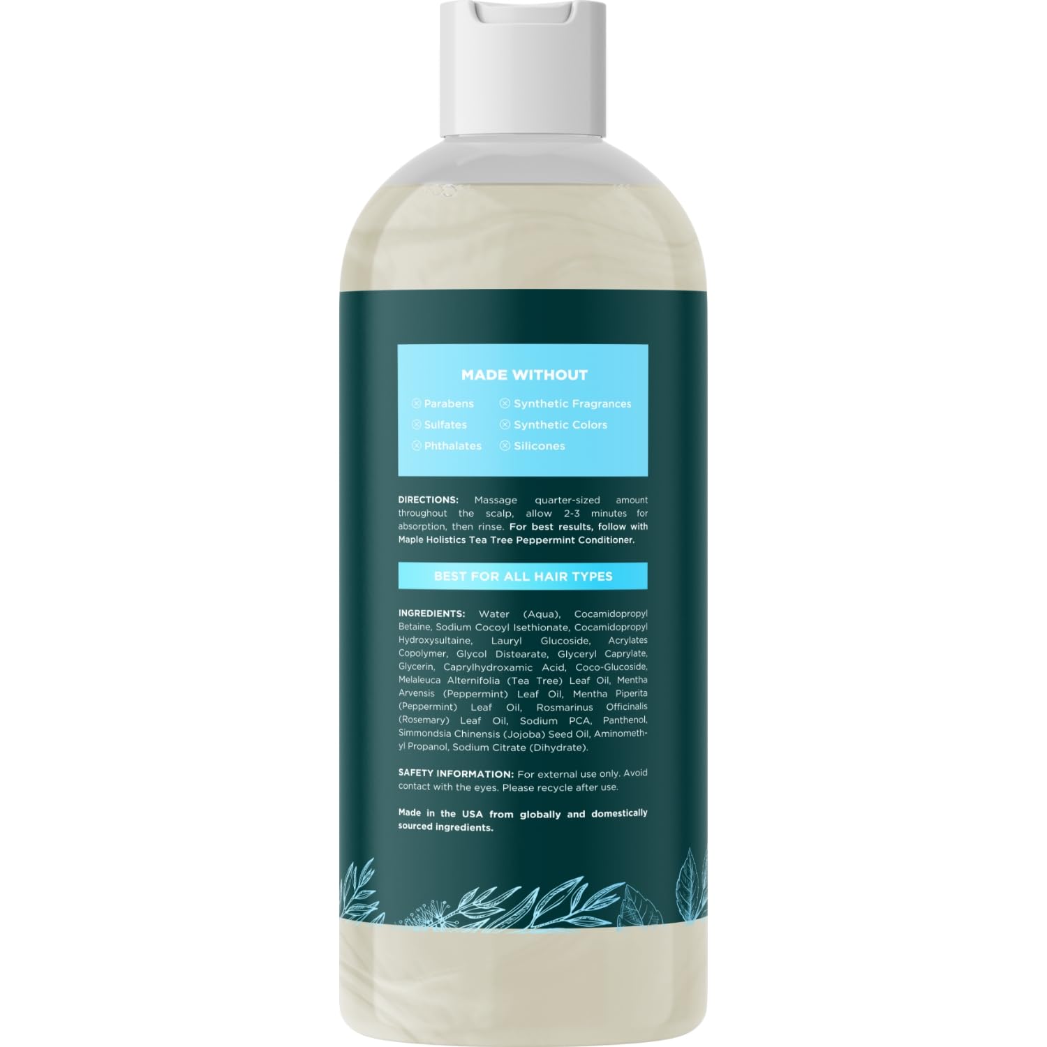Maple Holistics bottle in shower with mint leaves conveying cooling freshness