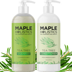 Maple Holistics front bottles showing clear clarifying set benefit