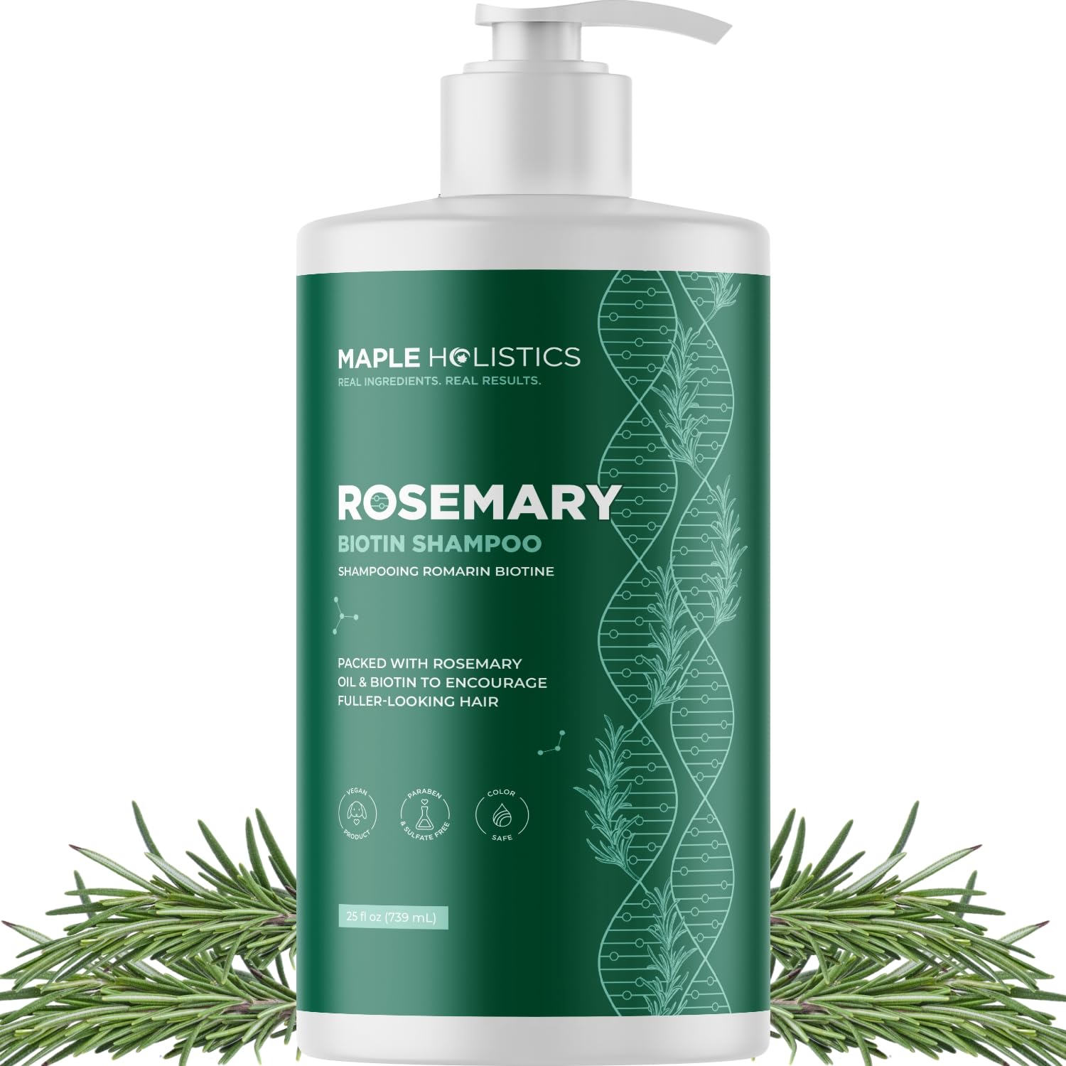 Maple Holistics front label showing volumizing biotin rosemary benefits