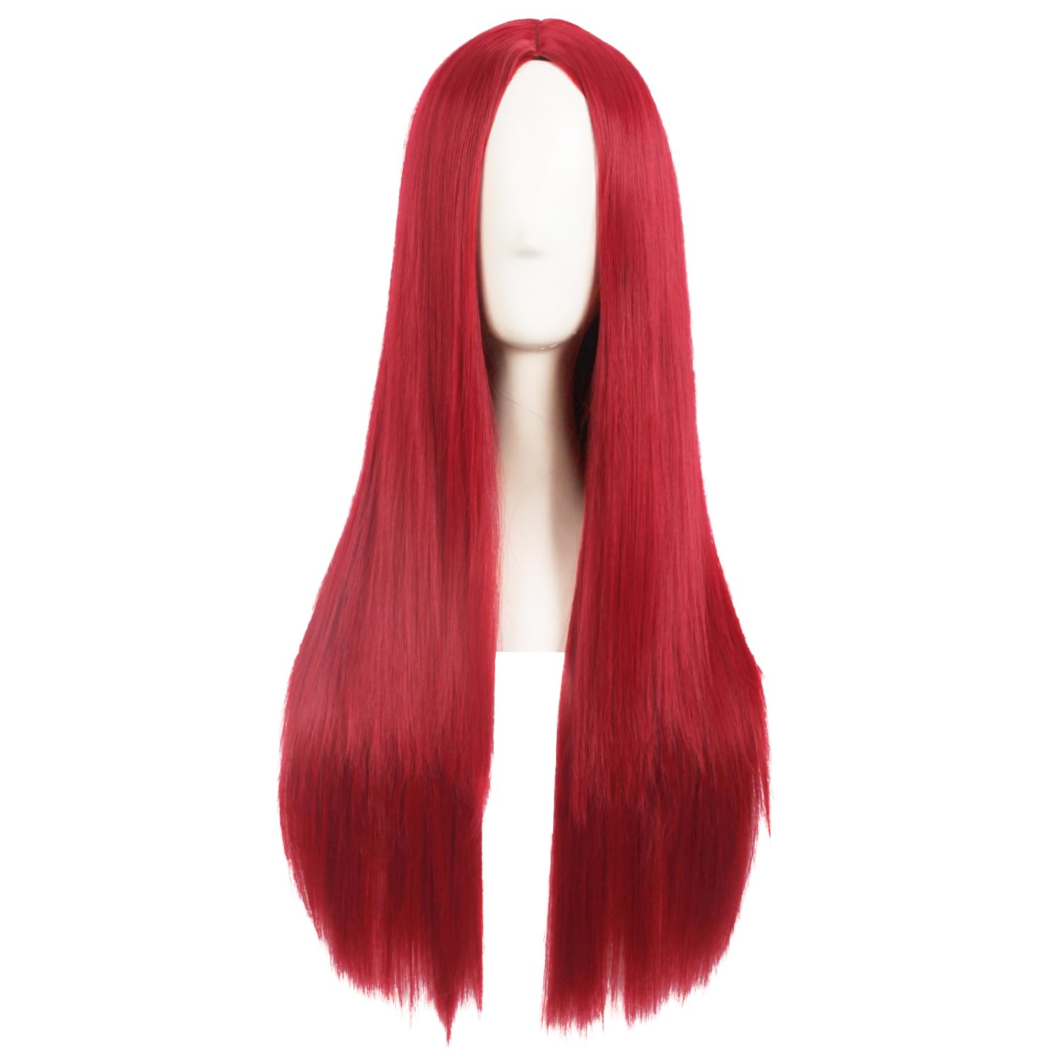 MapofBeauty front view long red straight wig showing sleek style and length benefit