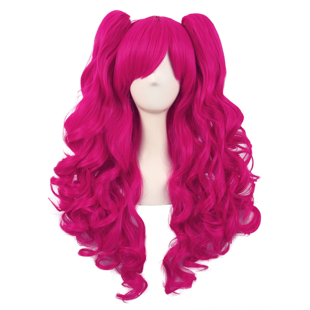 MapofBeauty front view of hot pink wig showing dramatic twin tails and color pop