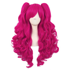 MapofBeauty front view of hot pink wig showing dramatic twin tails and color pop