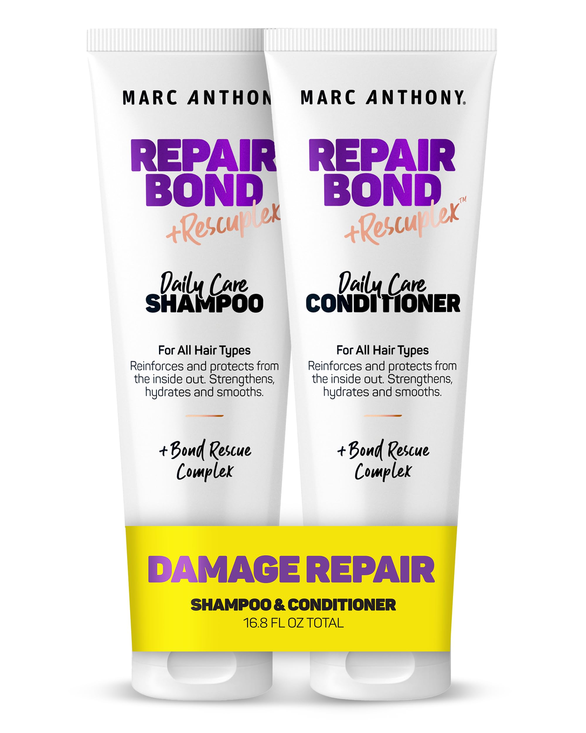 Marc Anthony front bottles showing Repair Bond set and clear benefits