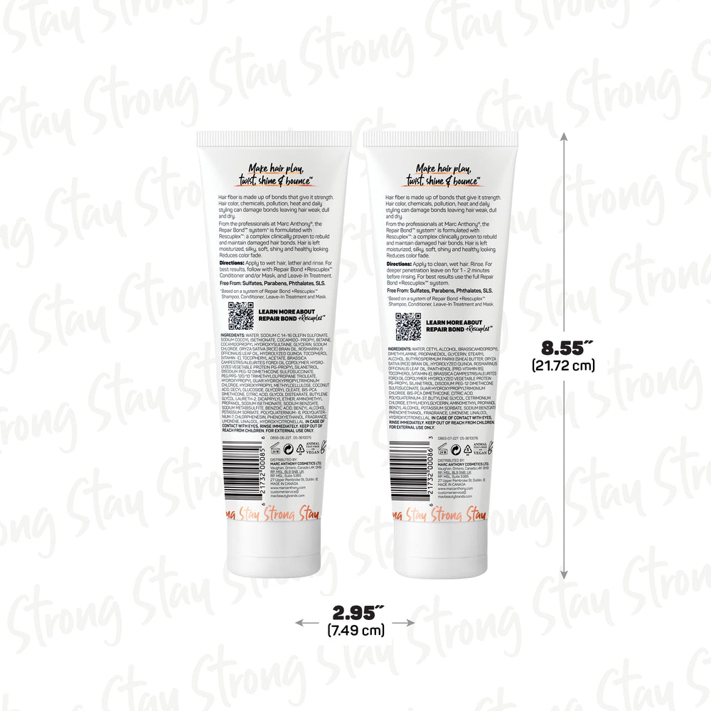 Marc Anthony label close-up highlighting Rescuplex bond repair complex