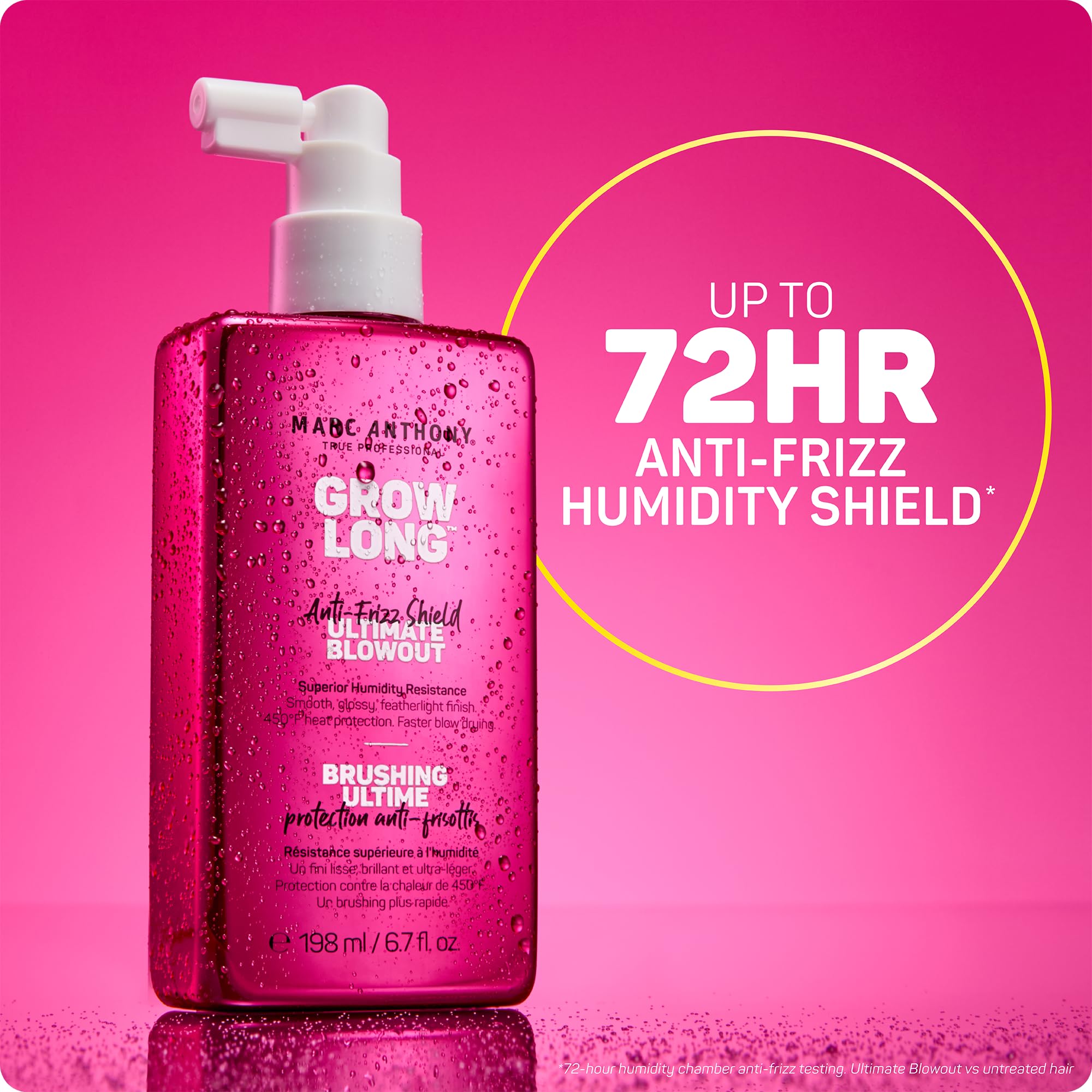 Marc Anthony mist on hair close-up highlighting lightweight hydrophobic texture that repels humidity