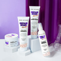 Pouring Marc Anthony shampoo into hand for controlled application and results