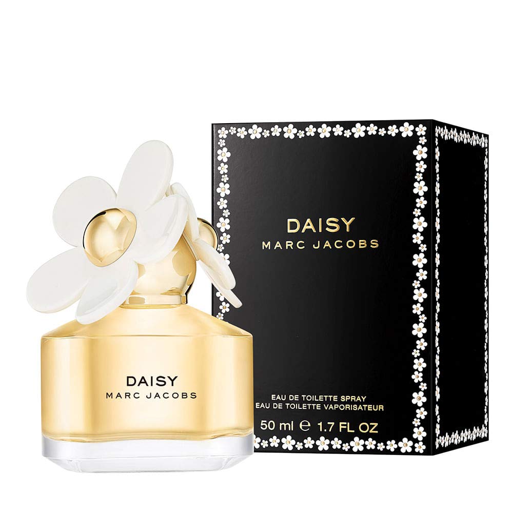 Marc Jacobs Daisy cap close-up with white flowers highlighting playful design benefit