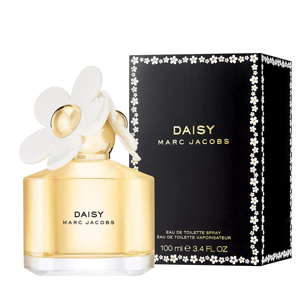 Marc Jacobs Daisy close-up of decorative white daisy cap highlighting design