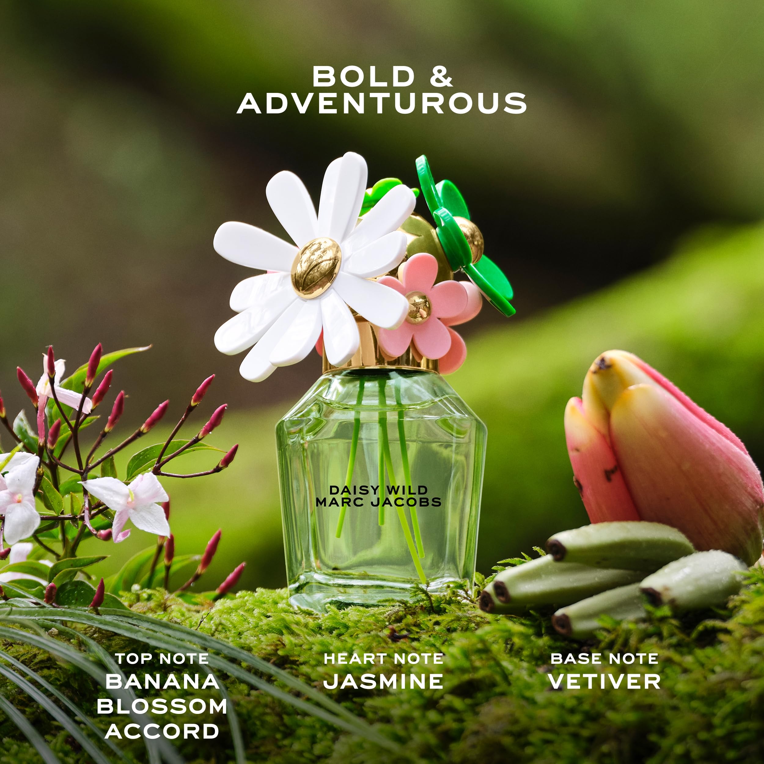Marc Jacobs Daisy Wild cap detail highlighting decorative daisies and luxury finish