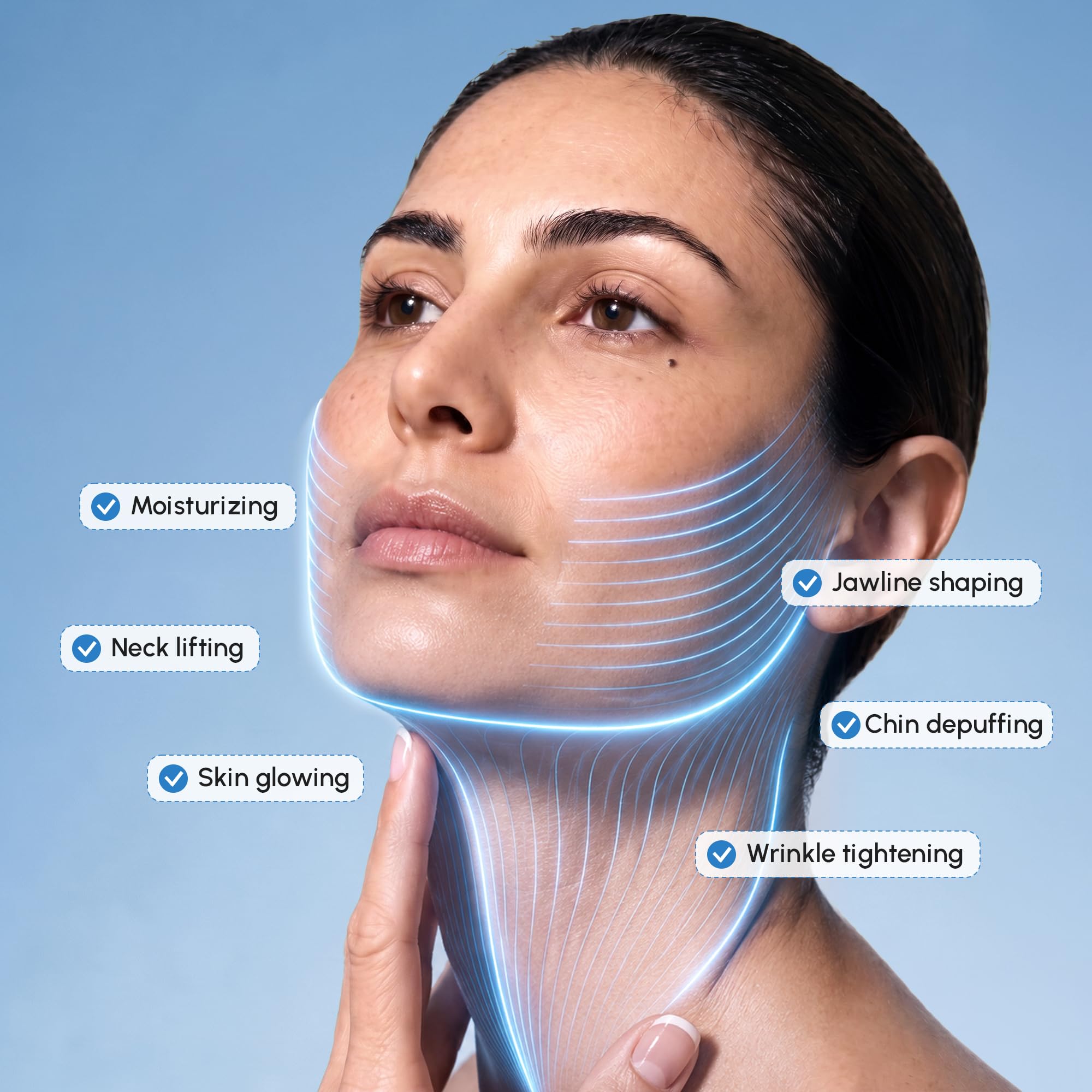 MAREE applied on model side profile demonstrating immediate jawline lift