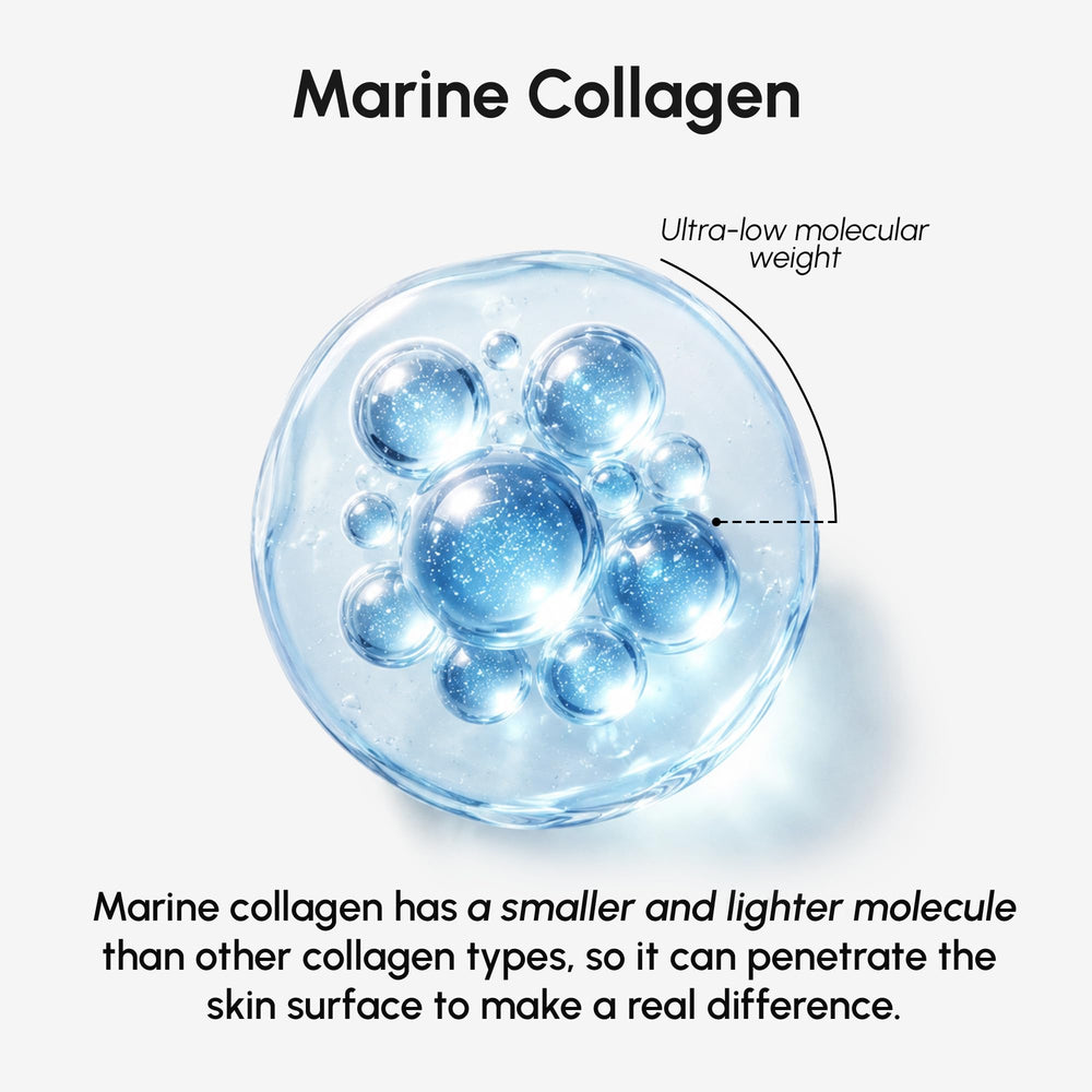MAREE ingredients display highlighting hyaluronic acid and collagen