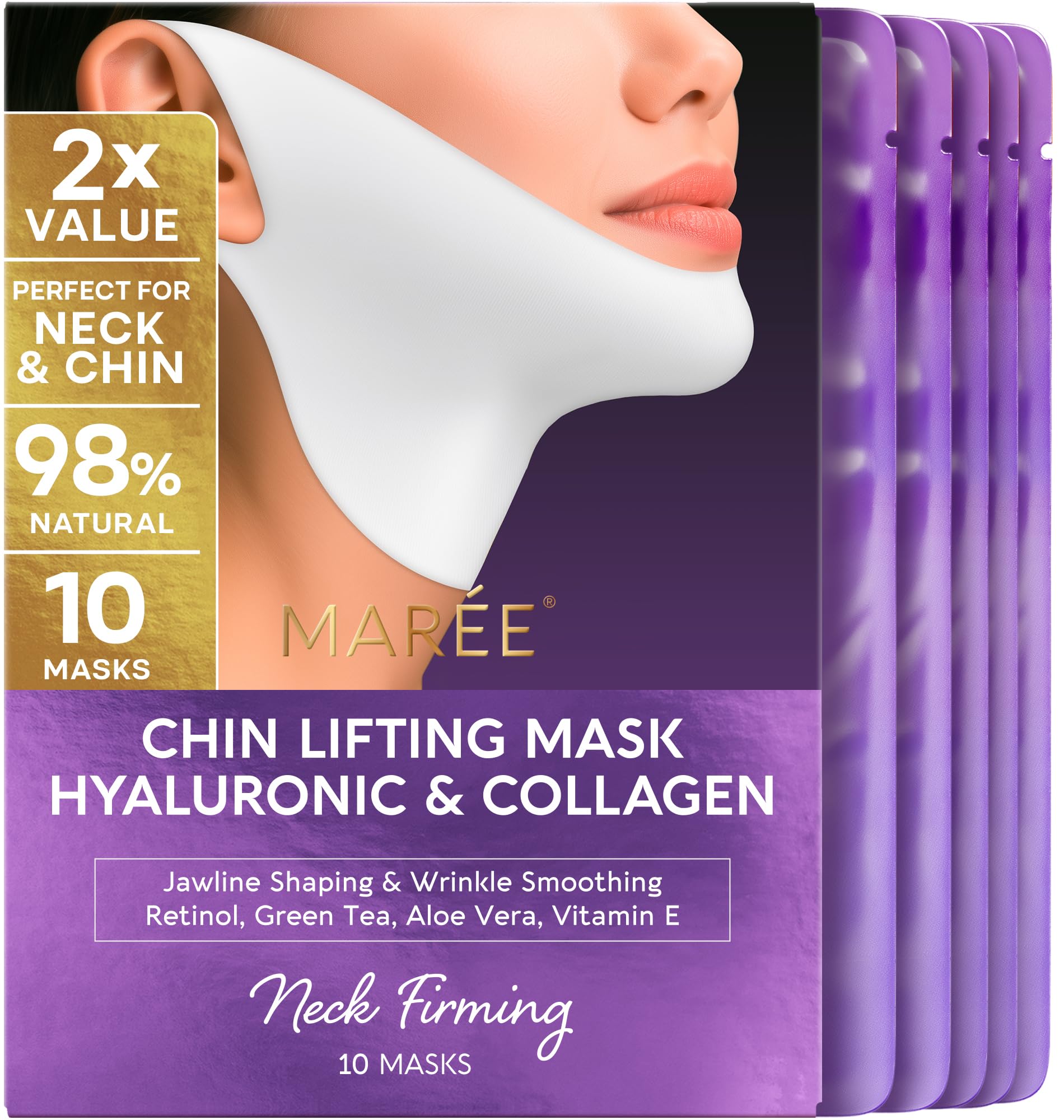 MAREE front packaging showing V Line mask and benefits